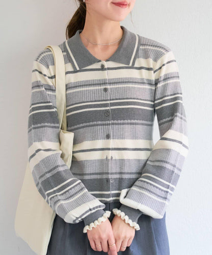 B 多色條紋 針織襯衫