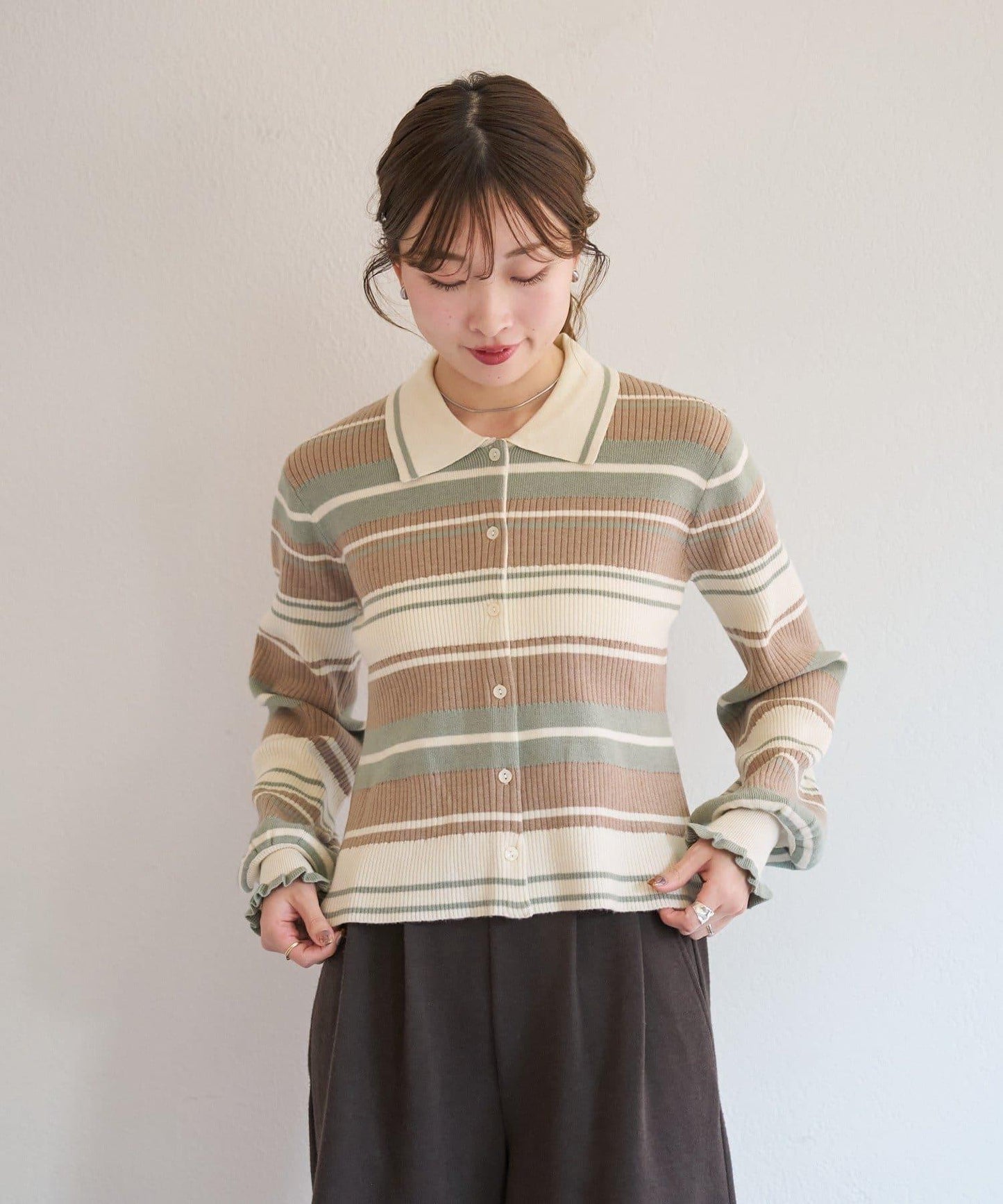 B 多色條紋 針織襯衫