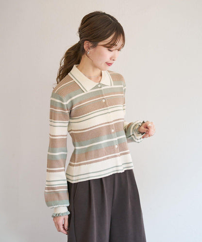 B 多色條紋 針織襯衫