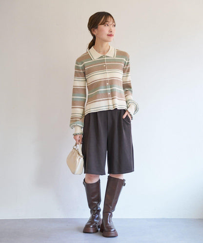 B 多色條紋 針織襯衫