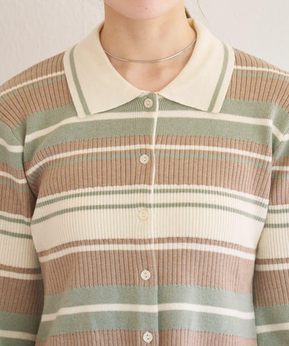 B 多色條紋 針織襯衫