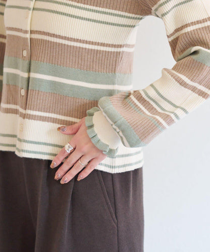 B 多色條紋 針織襯衫