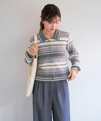 B 多色條紋 針織襯衫
