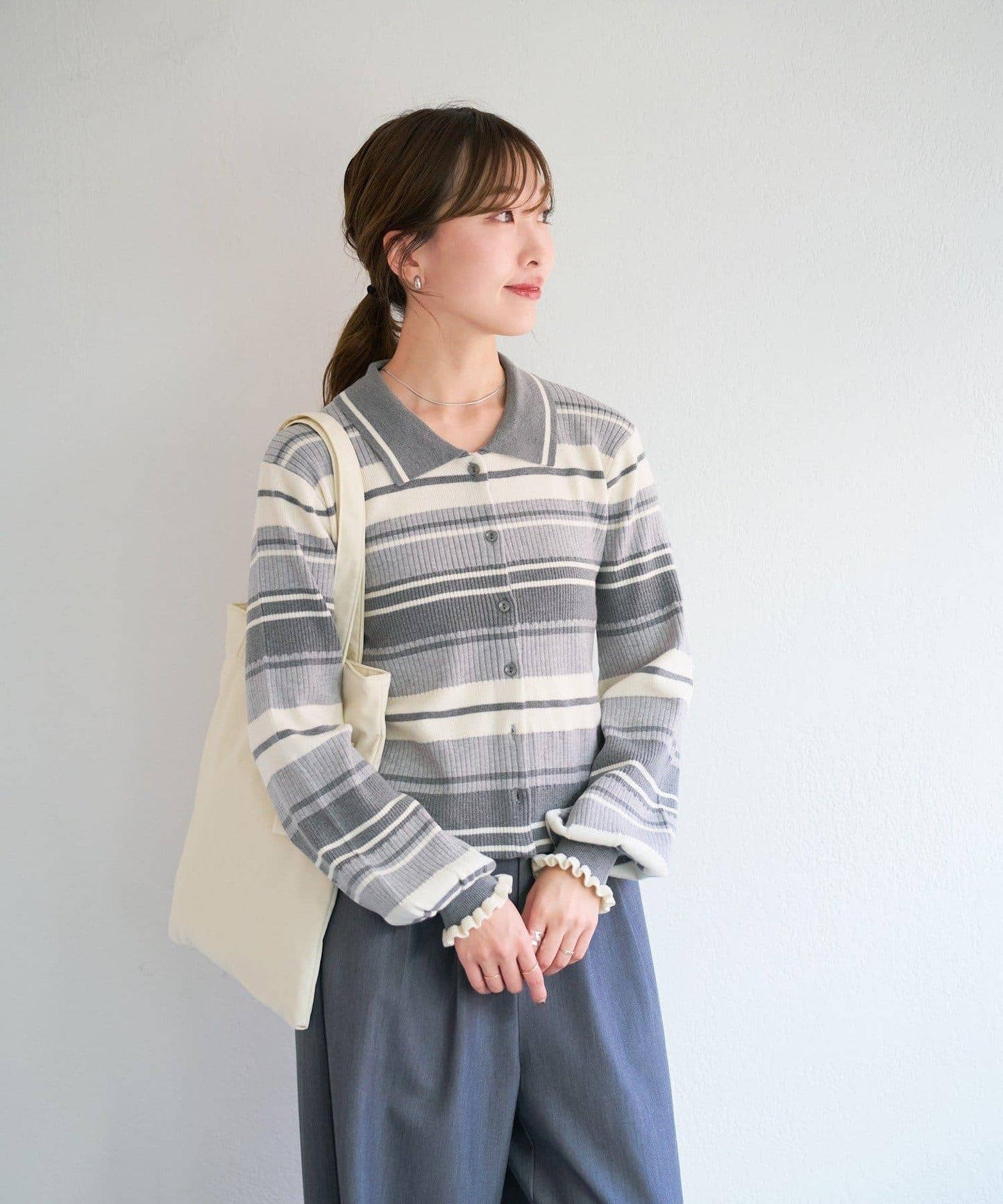 B 多色條紋 針織襯衫