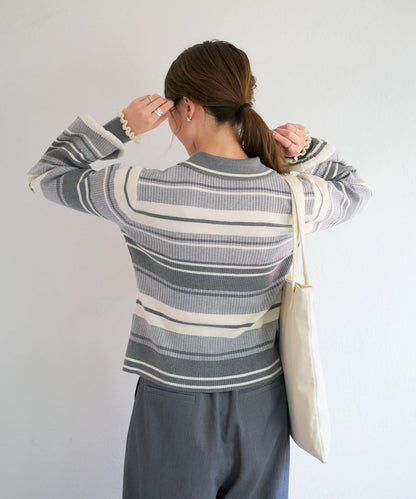 B 多色條紋 針織襯衫