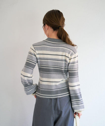 B 多色條紋 針織襯衫