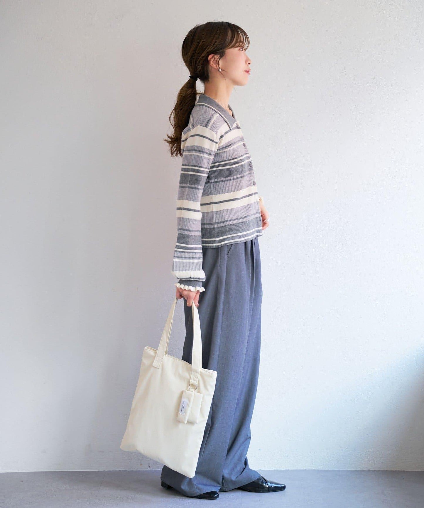 B 多色條紋 針織襯衫