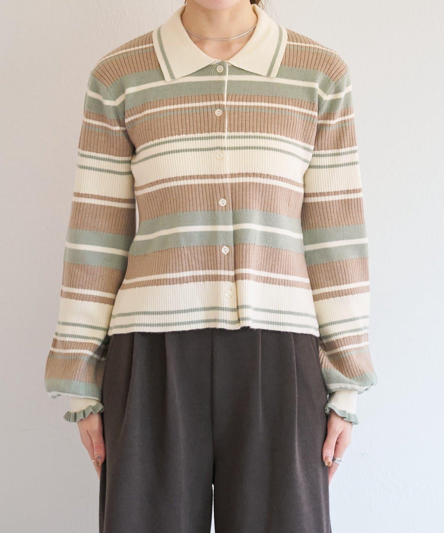 B 多色條紋 針織襯衫