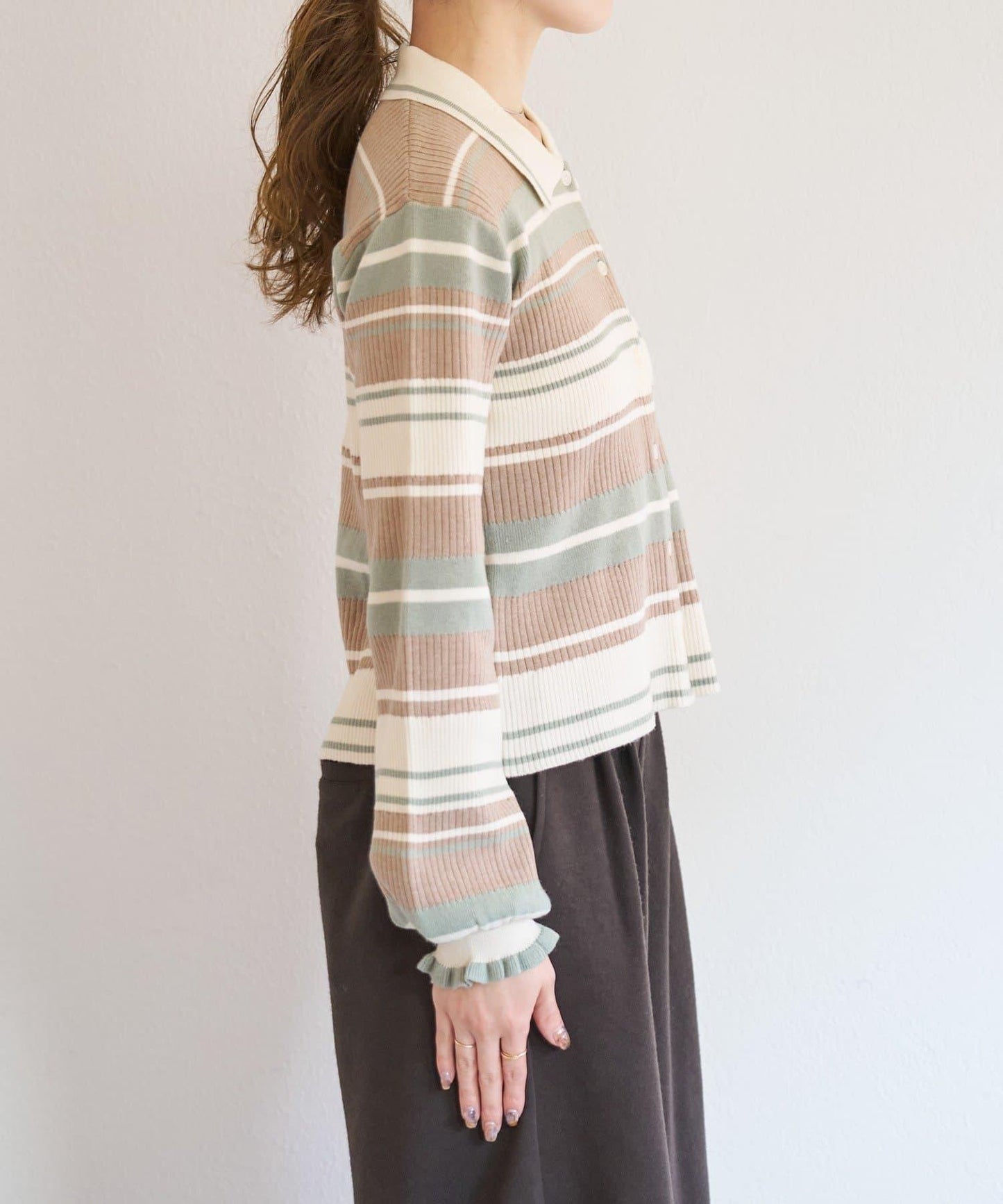 B 多色條紋 針織襯衫