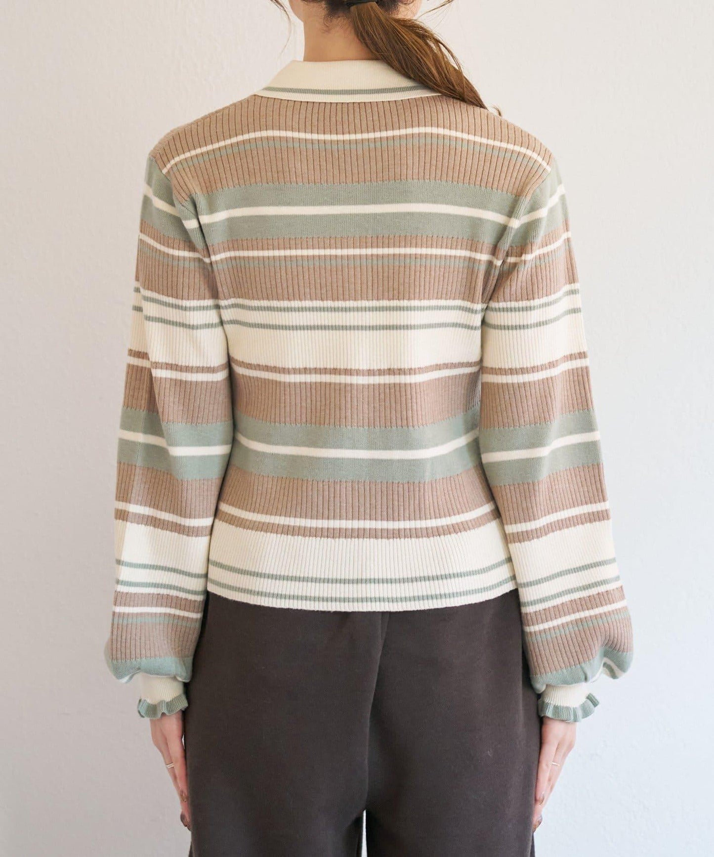 B 多色條紋 針織襯衫