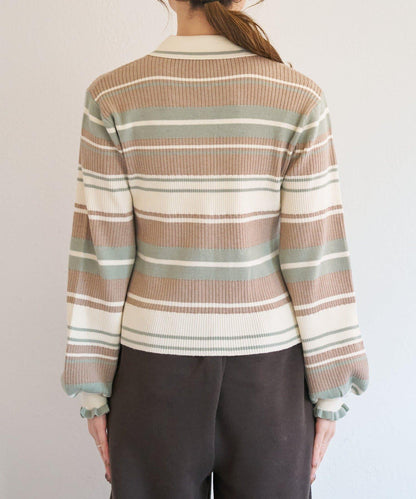 B 多色條紋 針織襯衫