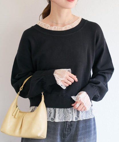 蕾絲拼接 針織上衣 B款