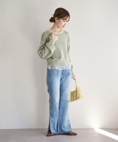 蕾絲拼接 針織上衣 B款