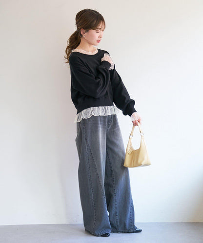 蕾絲拼接 針織上衣 B款