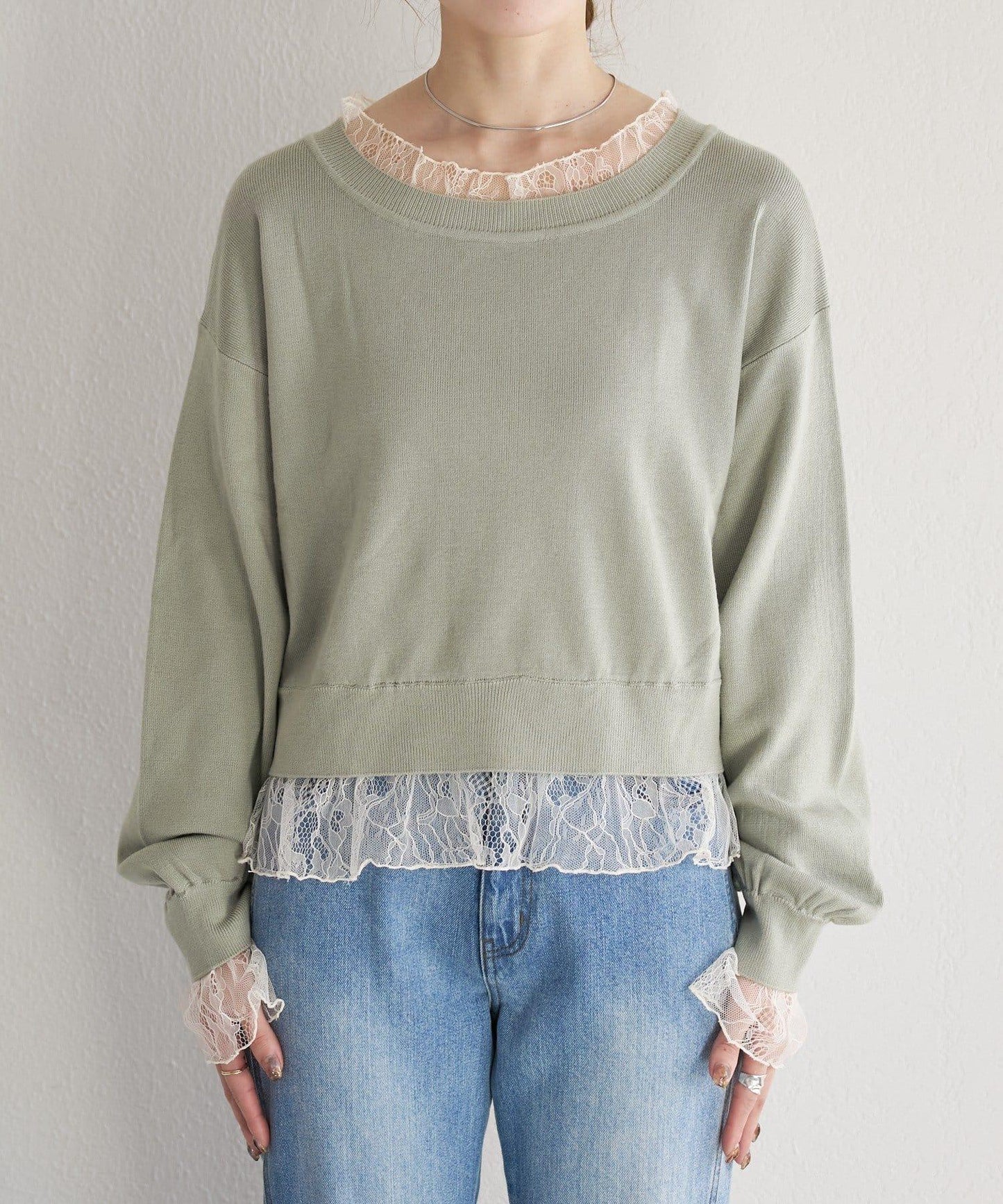 蕾絲拼接 針織上衣 B款