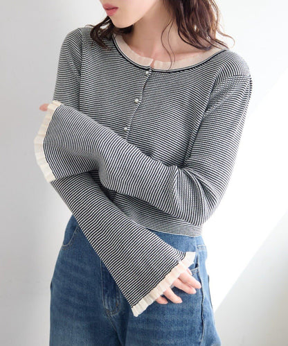 珍珠紐扣荷葉邊針織開衫