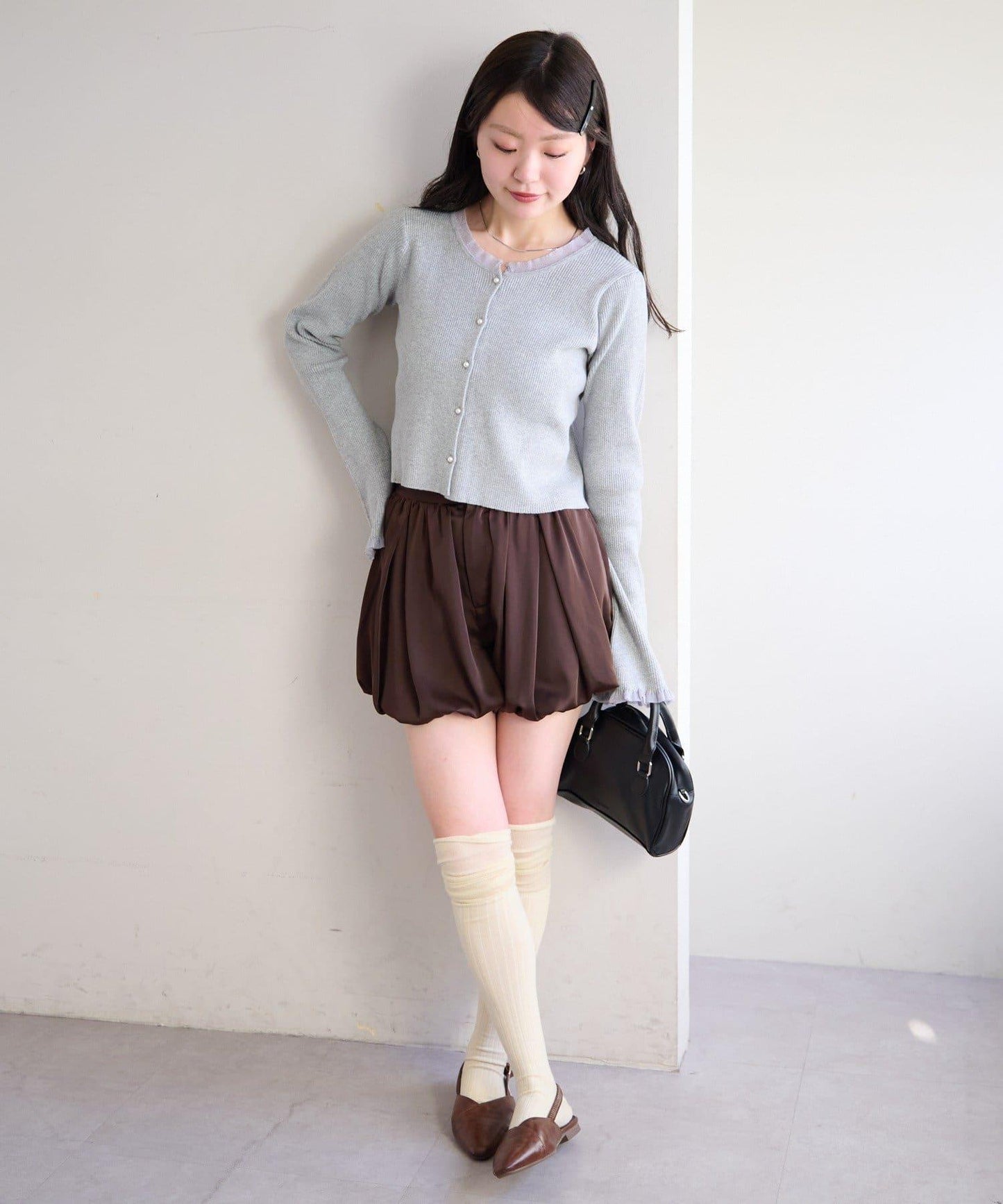 珍珠紐扣荷葉邊針織開衫