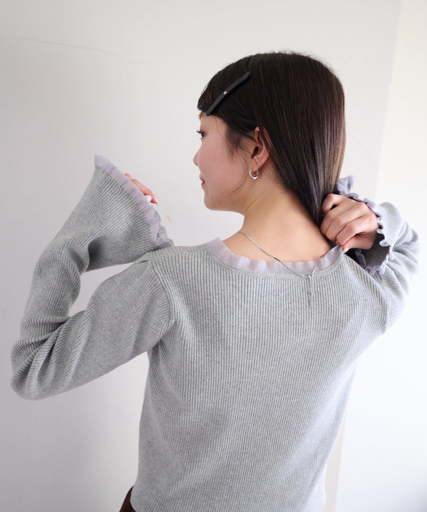 珍珠紐扣荷葉邊針織開衫