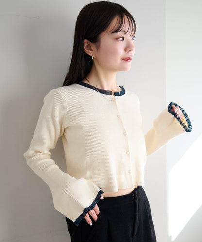 珍珠紐扣荷葉邊針織開衫