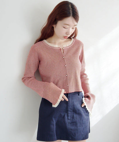 珍珠紐扣荷葉邊針織開衫