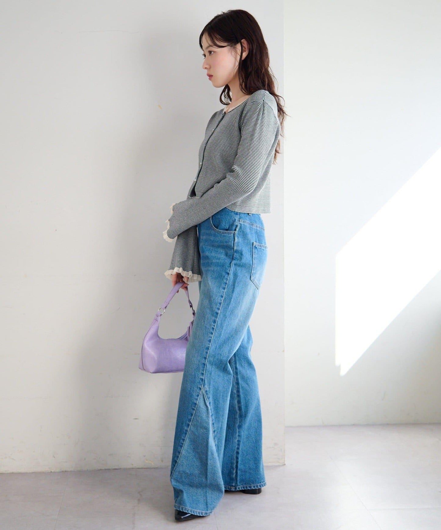 珍珠紐扣荷葉邊針織開衫