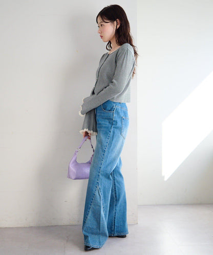 珍珠紐扣荷葉邊針織開衫