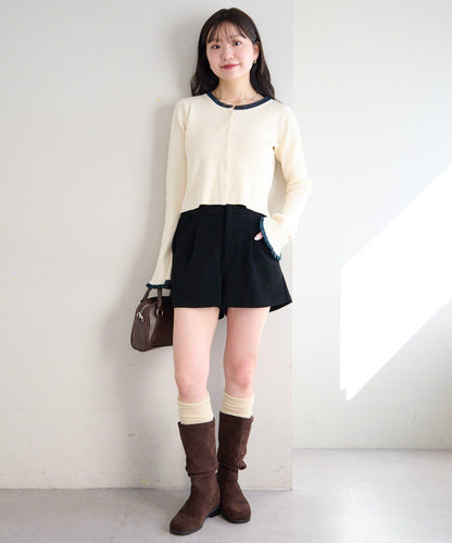 珍珠紐扣荷葉邊針織開衫