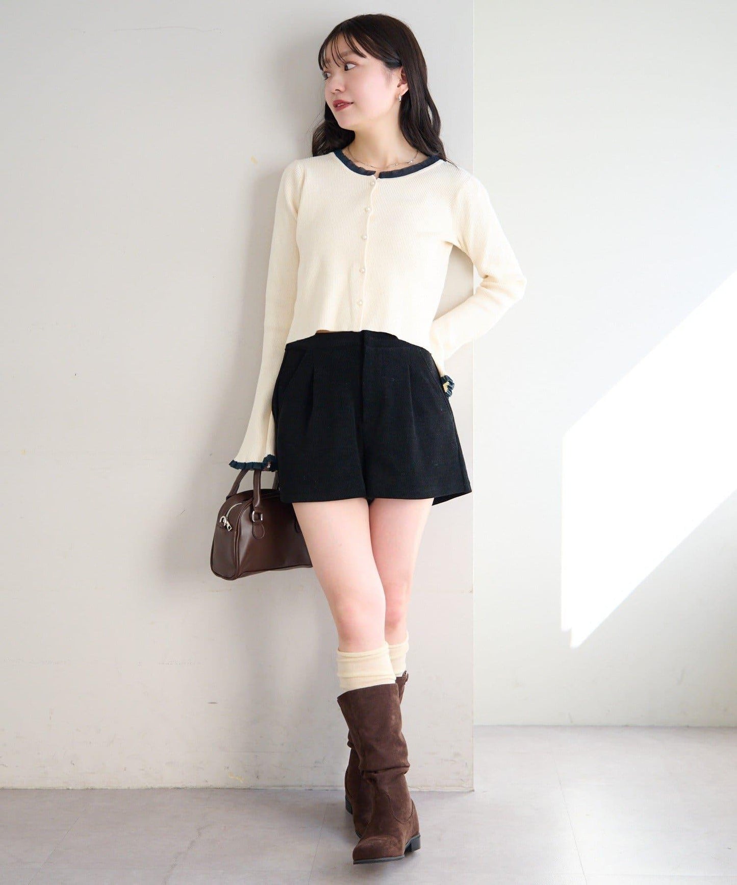 珍珠紐扣荷葉邊針織開衫