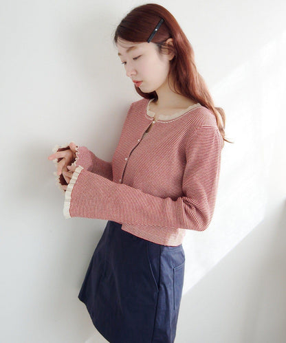 珍珠紐扣荷葉邊針織開衫