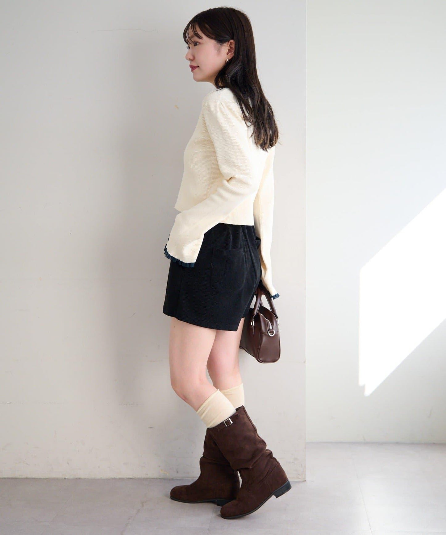 珍珠紐扣荷葉邊針織開衫