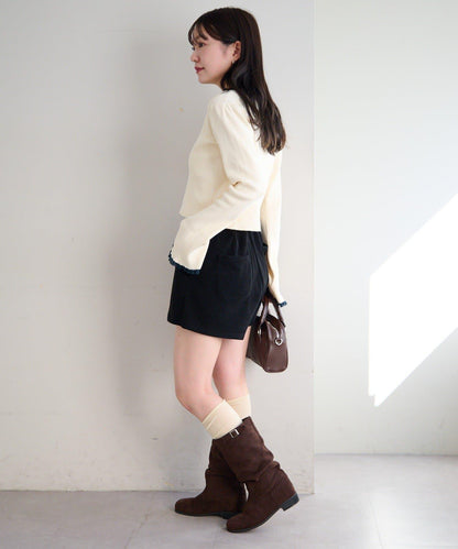 珍珠紐扣荷葉邊針織開衫