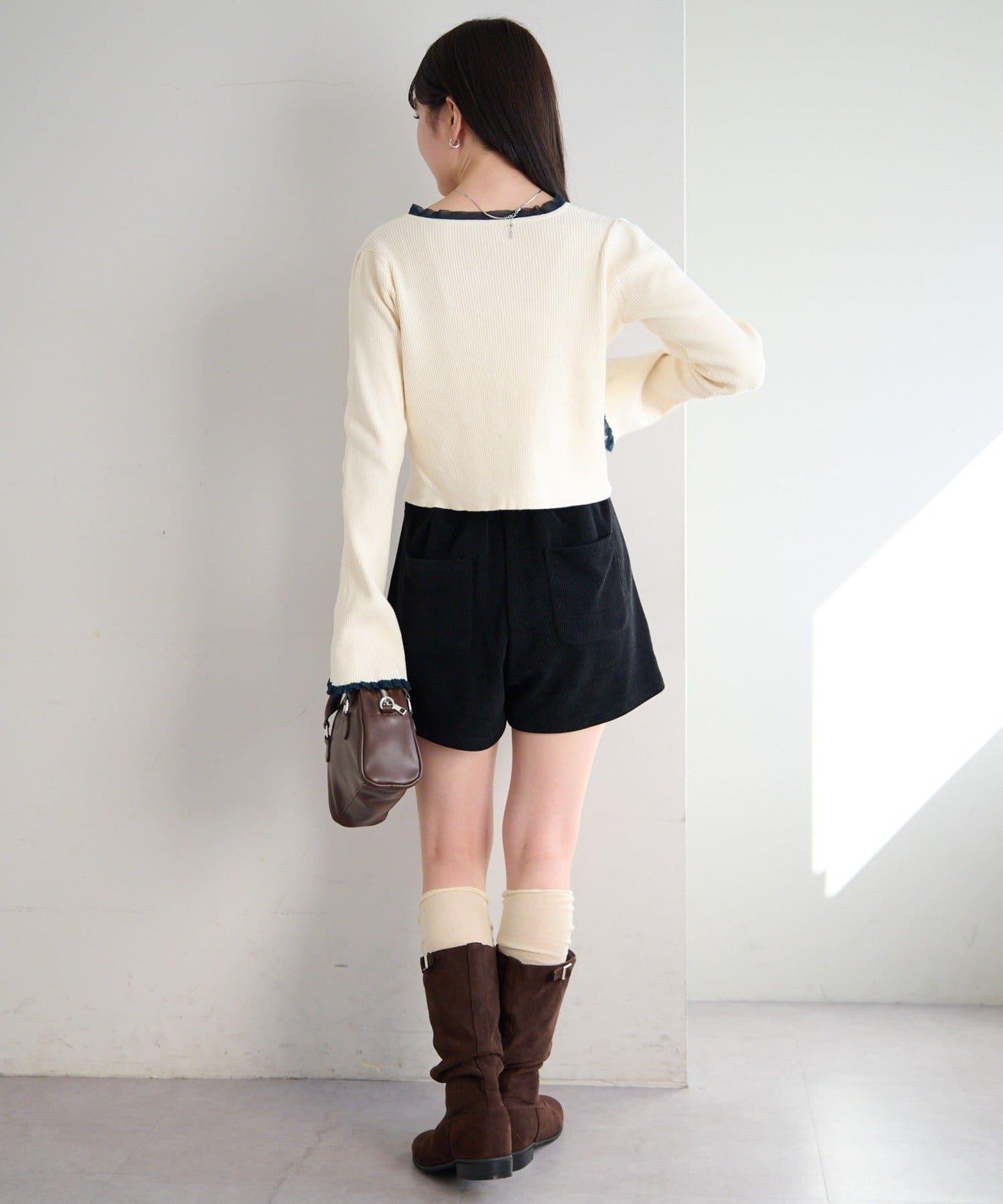 珍珠紐扣荷葉邊針織開衫