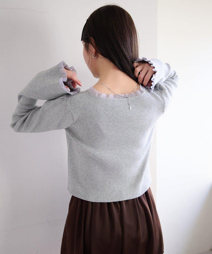 珍珠紐扣荷葉邊針織開衫