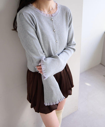珍珠紐扣荷葉邊針織開衫
