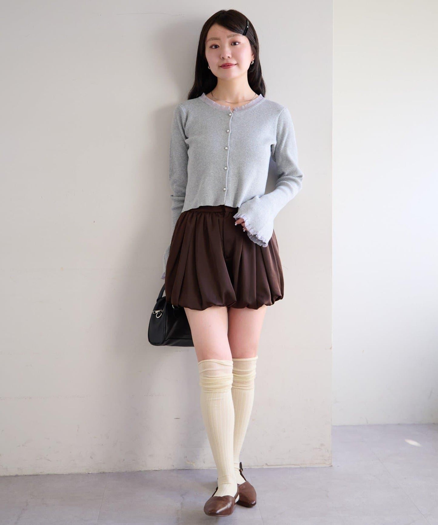 珍珠紐扣荷葉邊針織開衫