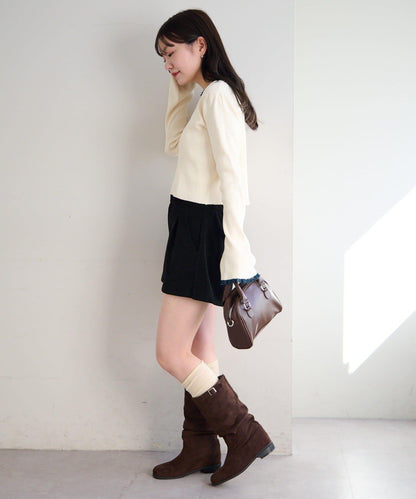 珍珠紐扣荷葉邊針織開衫