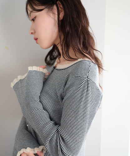 珍珠紐扣荷葉邊針織開衫