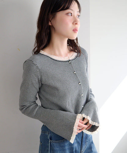 珍珠紐扣荷葉邊針織開衫