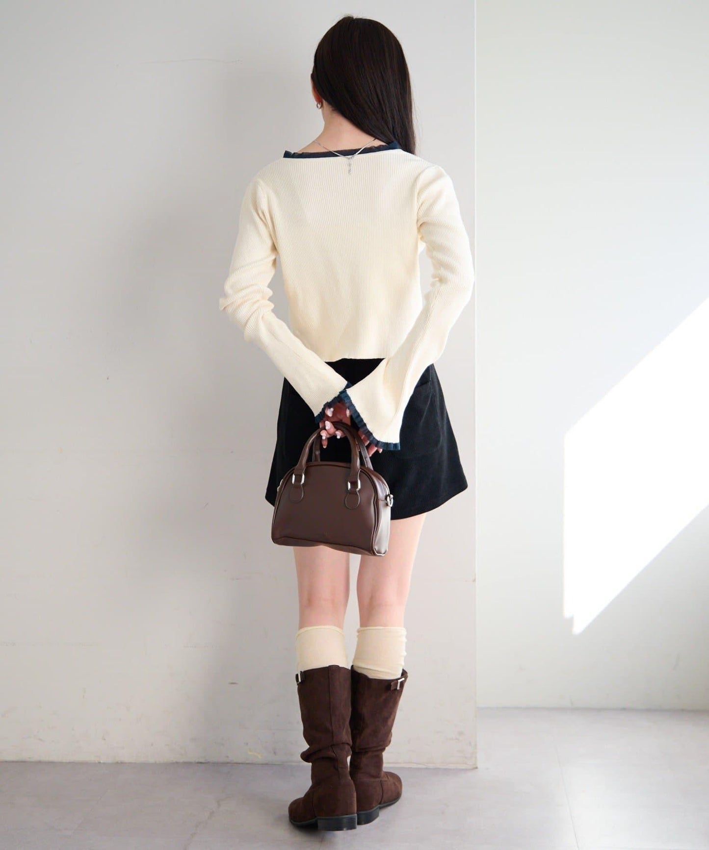 珍珠紐扣荷葉邊針織開衫