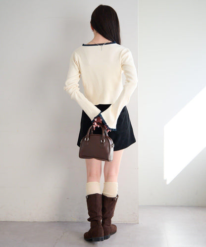 珍珠紐扣荷葉邊針織開衫