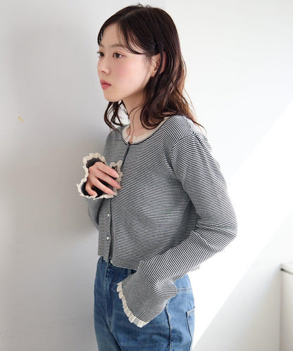 珍珠紐扣荷葉邊針織開衫