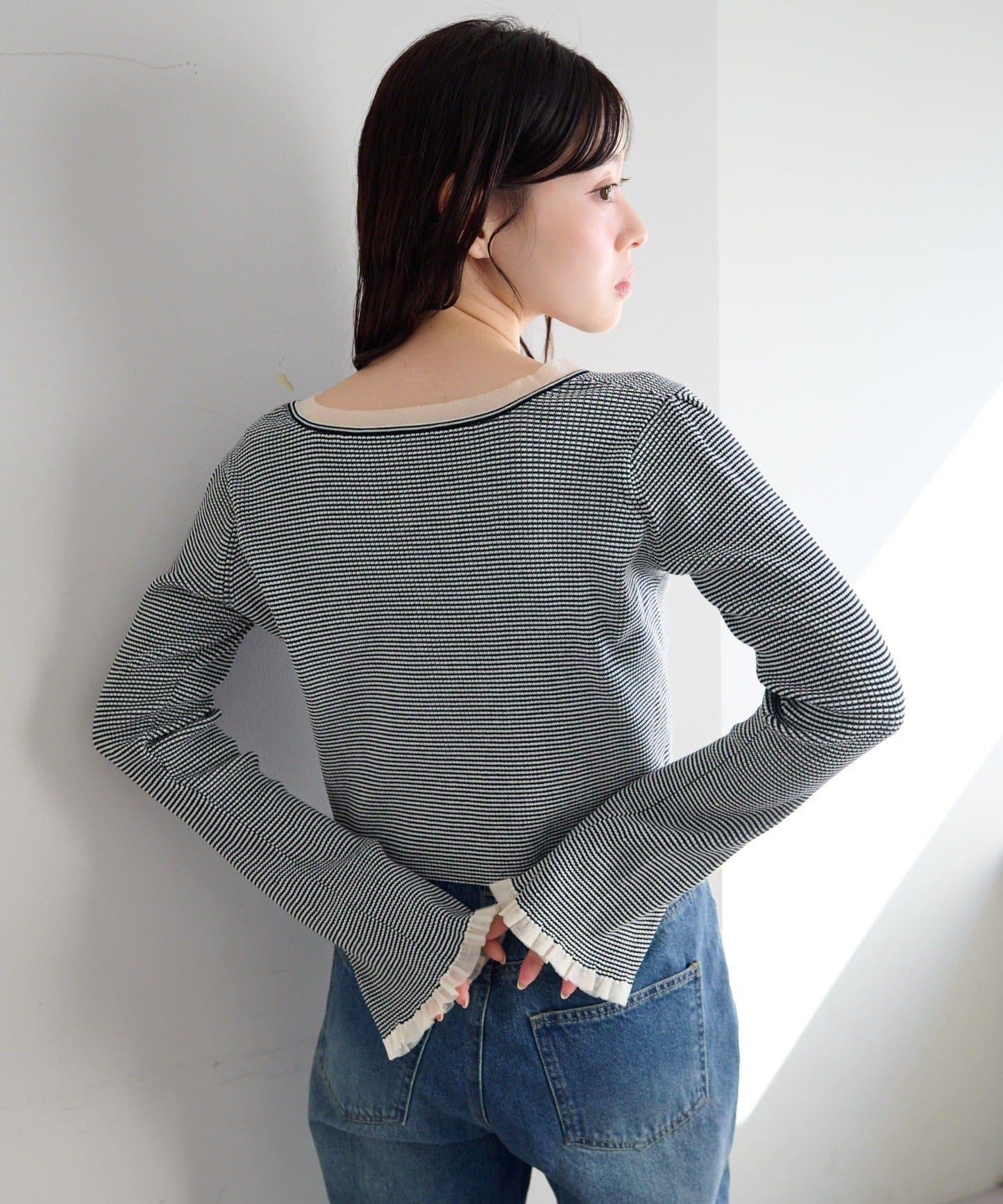 珍珠紐扣荷葉邊針織開衫