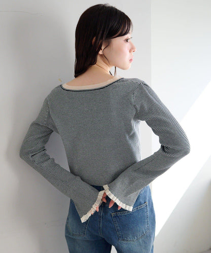 珍珠紐扣荷葉邊針織開衫