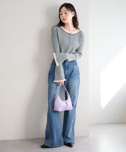 珍珠紐扣荷葉邊針織開衫