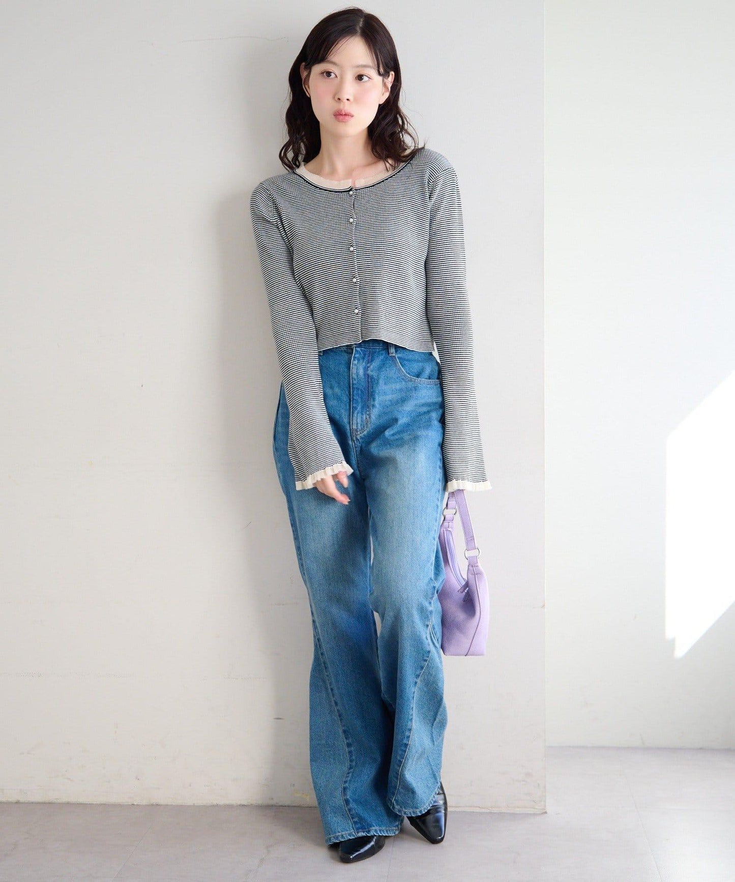 珍珠紐扣荷葉邊針織開衫