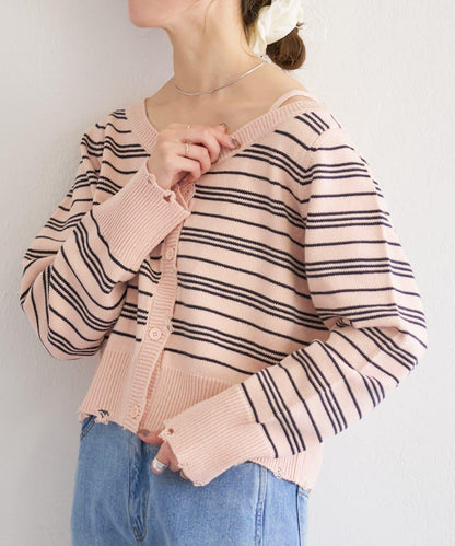 B 條紋做舊 針織開衫 B款