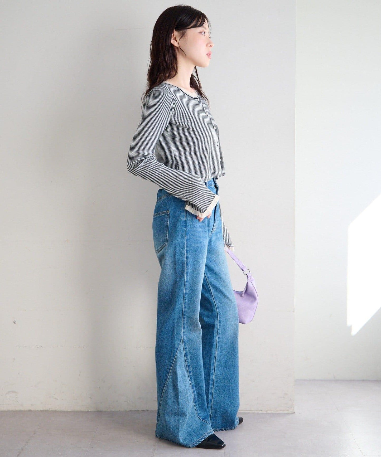 珍珠紐扣荷葉邊針織開衫