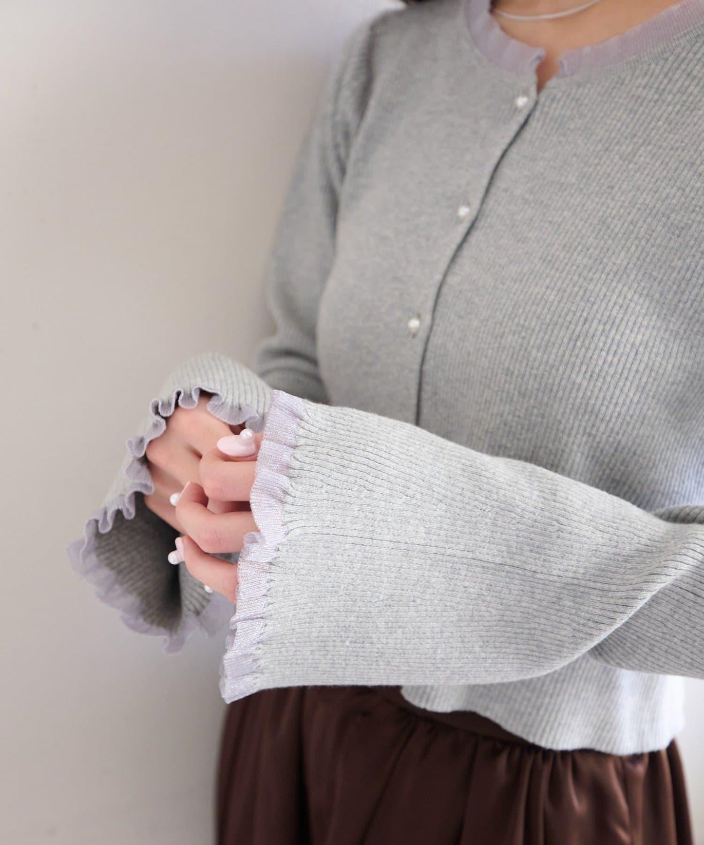 珍珠紐扣荷葉邊針織開衫