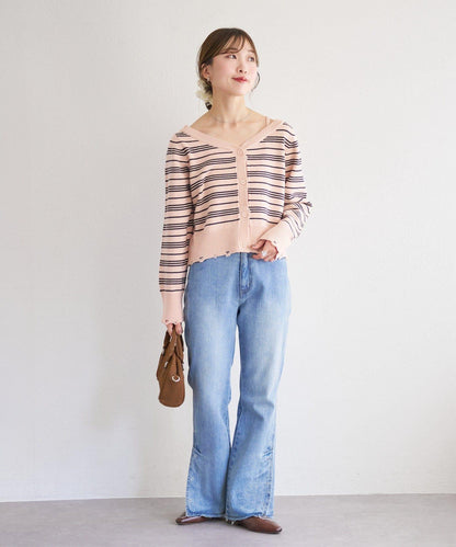 B 條紋做舊 針織開衫 B款