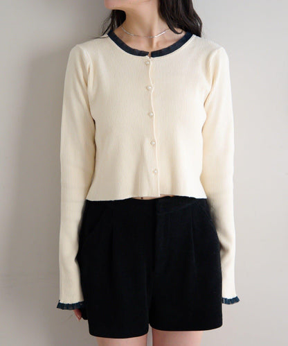 珍珠紐扣荷葉邊針織開衫